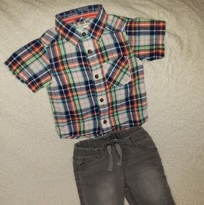 Short sleeve shirt  and gray Jeans pant